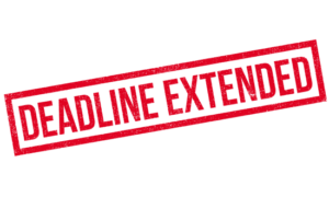 Deadline extended stamp pressed against a white background.