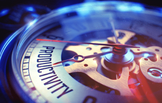 Productivity clock with gears.