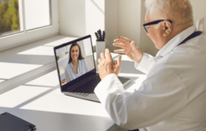 Telehealth conversation with a doctor and a patient.