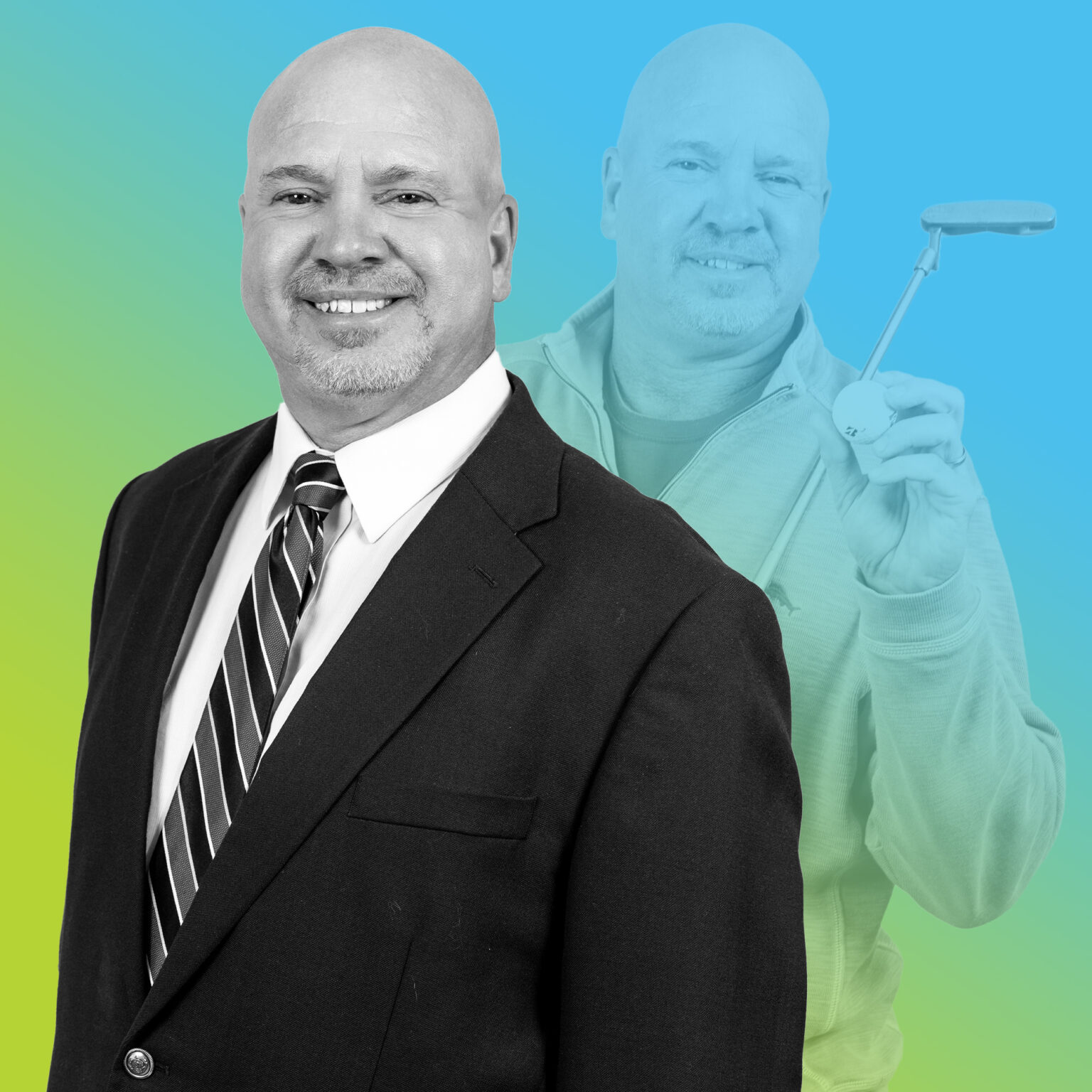 Professional headshot of Scott Withrow in blue to green gradient overlay.